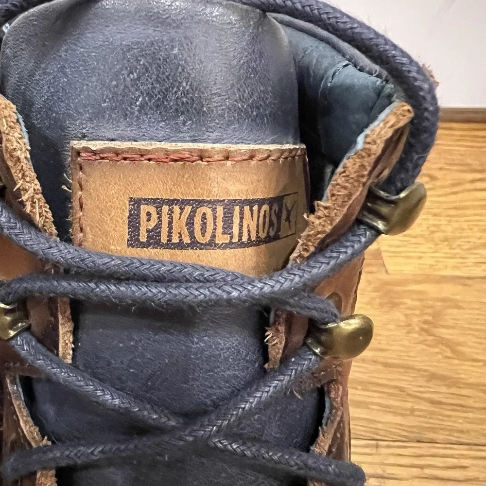Pikolinos Mens YORK Brown Leather Cap Toe Ankle Zip Lace Up Boots Sz 41 / 8.5 US